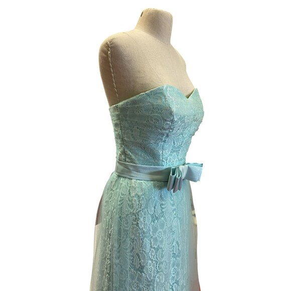 Strapless Lace Tea-Length Dress With Satin Bow Feminine Princess Cut Wedding Gow - Picture 1 of 8